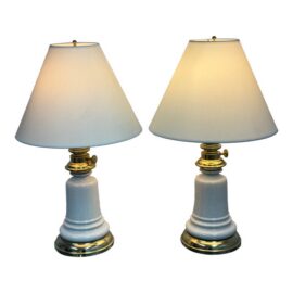 Regency Crackle Column Table Lamps, Pair