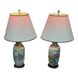 Chinoiserie Porcelain Vase Table Lamps, Pair