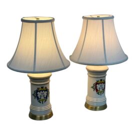 Ceramic Apothecary Vintage Column Table Lamps, Pair