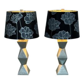 Geometric Silver Table Lamps, Pair
