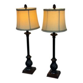 Neoclassical Laurel Column Table Lamps, Pair