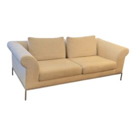 Natuzzi Contemporary Linen Oatmeal Sofa