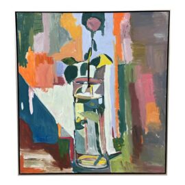 Marius L. Bosc Rose in Vase, Reflections in Water Oil Painting, Signed. Estimated Price: $10,000