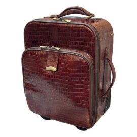 Embossed Crocodile Leather Trolley Luggage, Maroon