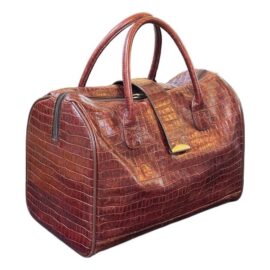 Embossed Crocodile Travel Satchel Bag, Maroon