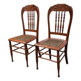 19th Century Victorian Oak Side Chairs, Pair