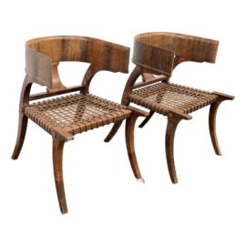 Lizard Wrapped Klismos Chairs, Pair