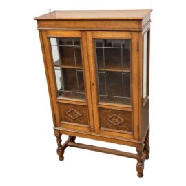 Oak Leaded Glass Display Cabinet, Antique