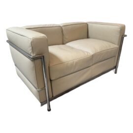 Modern Classics Petite Corbusier Style Loveseat, Parchment. Original Price: $2,800