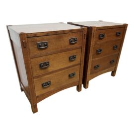 Stickley Mission Collection Three Drawer Nightstands, Pair. Original Price: $7,000