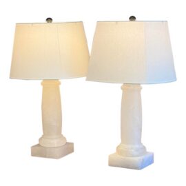 Visual Comfort Alabaster Balustrade Table Lamps, Pair. Estimated Price: $1,800