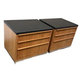 Eucalyptus Wood + Stone Top Nightstands, Pair