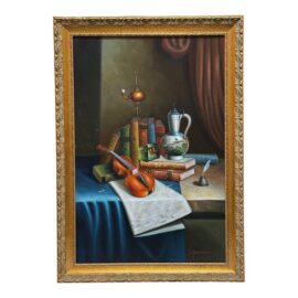 Heather European Still Life Oil Painting, Signed