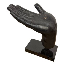 Iron Sculpture of Hollow Hand on Stand, Black