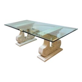 Kreiss Double Pedestal + Beveled Glass Top Dining Table. Original Price: $5,500