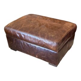 Restoration Hardware Maxwell Brompton Leather Ottoman, Cocoa. Original Price: $1,280