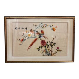 Vintage Chinese Embroidered Silk Tapestry, Framed