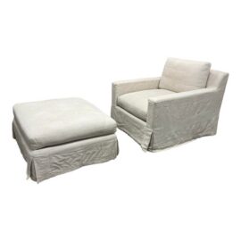 Restoration Hardware Slipcover Belgian Linen Shelter Armchair + Ottoman. Original Price: $4,800