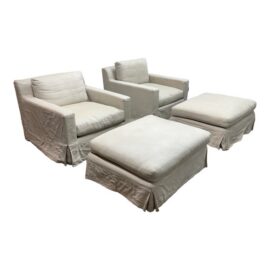 Restoration Hardware Slipcover Belgian Linen Shelter Armchairs + Ottomans, Set. Original Price: $9,600