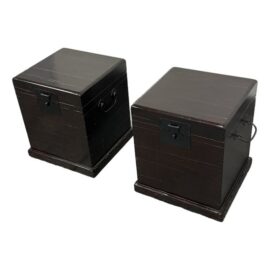 Pottery Barn Emmett Zen Brown Trunk Side Tables, Pair. Estimate Price: $1,500