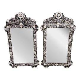 Moroccan Style Mother-of-Pearl Inlaid Floral Wall Mirrors, Pair