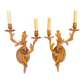 Louis XV Rococo Style Gilt Bronze Wall Sconces, Pair