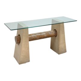 Sculpted Hand Plastered + Glass Console Table