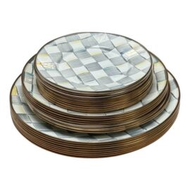 Mackenzie Childs Enamelware Sterling Check Dinnerware, Set of Twenty-Six. Original Price: $1,500