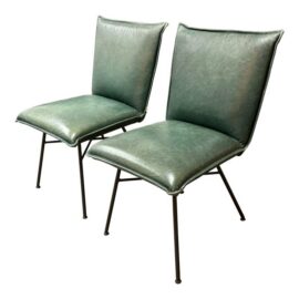 Jess Design Sanne Sera Olive Leather Side Chairs, Pair. Estimated Price: $3,200
