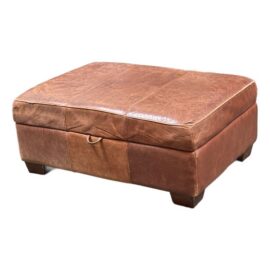 Rustic Leather Storage Ottoman, Cognac