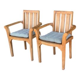 Ash & Ember Sage Teak Wood Outdoor Chairs, Pair. Estimated Price: $750