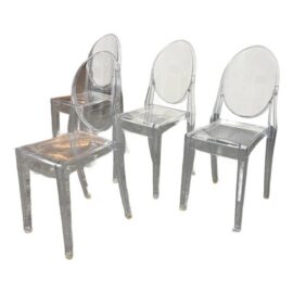 In the Style of Philippe Starck for Kartell Louis Ghost Clear Side Chairs, Set of Four
