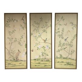 De Gournay Badminton Framed Wall Paper Panels, Set of Three