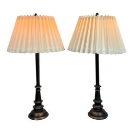 Stiffel Vintage Black & Brass Table Lamps , Pair