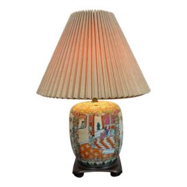 Rose Medallion Style Porcelain Ginger Jar Table Lamp, Vintage