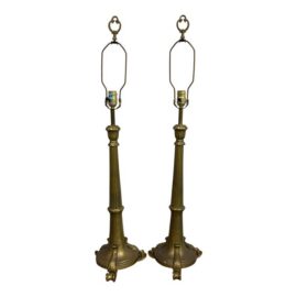 Hollywood Regency Vintage Brass Table Lamps, Pair