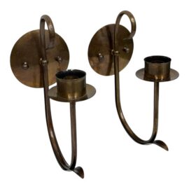 Grag Studios Handcrafted Brass Frame Wall Sconces + Glass Shades, Pair