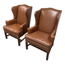 Bespoke Leather Wingback Armchairs, Pair