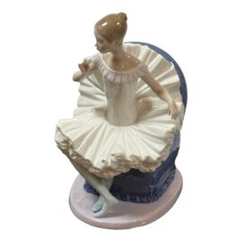 Lladró Sitting Ballerina in Plush Blue Chair From the Tribute to the Ballerina Collection Porcelain Figurine, Signed