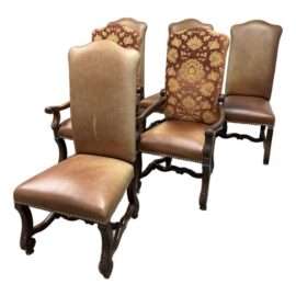 Castlegate Dover Camel Leather + Upholstered Chairs, Set of Six
