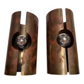 Brutalist Copper Cylinder Wall Sconces, Pair