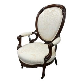 Victorian Rococo Revival Carved Wood Balloon Back Armchair