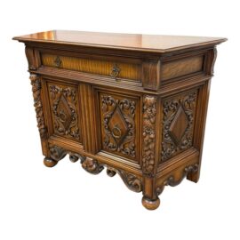Empire Manufacturing Company Tudor Revival Carved Walnut Buffet Cabinet