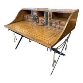 Maitland-Smith Leather Clad British Campaign Desk With Steel Sword Base. Estimated Cost: $5,000