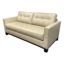 Queen Size Mid-Century Modern Vegan Leather Tufted Sleeper Sofa. Estimate Price: $3,325