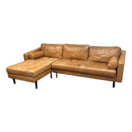 Poly & Bark Napa Leather Sectional Sofa + Chaise, Cognac Tan. Original Price: $3,125