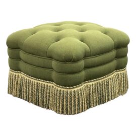 Bespoke Bullion Fringe Shamrock Tufted Ottoman on Casters