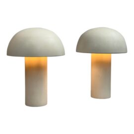 Studio Anansi for Cb2 Enoki Natural Dome Sandstone Table Lamps, Pair. Original Price: $1,000