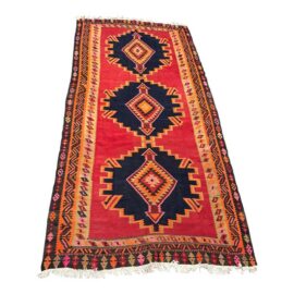 Vintage Handwoven Kilim Runner With Triple Medallion Design