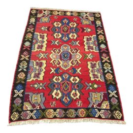 7ft 2in × 10ft 4in Turkish Kilim Area Rug With Geometric Medallion Pattern